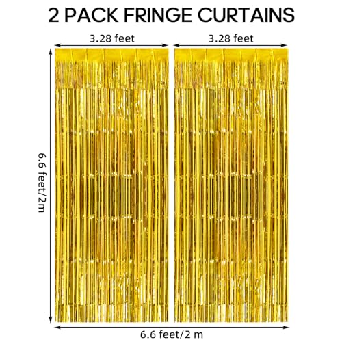 Image of 2 Pack Fringe Curtains Backdrops, Foil Fringe Curtains, Door Streamers for Birthday Wedding Bridal Shower Holiday Graduation Party Decorations, Photo Booth Backdrops, Gold