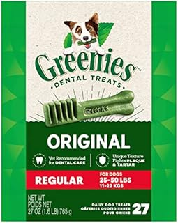 GREENIES Original Regular Natural Dog Dental Care Chews Oral Health Dog Treats, 27 oz. Pack (27 Treats)