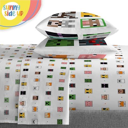 Image of Sunny Side Up Minecraft Full Comforter Set - 7 Piece Kids Bedding Includes Comforter, Sheets & Pillow Cover - Super Soft Gamer Microfiber Bed Set