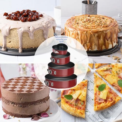 Foto von Tonsooze Springform Kuchenform 12/18/22/26 cm Rund, Backform mit Antihaftbeschichtung auslaufsichere Kuchenform aus Stahl mit Spritztüllen Muffinform Silikon, rot