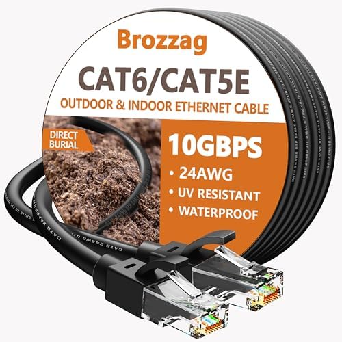 Ethernet Cable 50ft For Cat6/Cat5E, 40Gbps Support Cat8/Cat7, 24AWG Network Cable Indoor&Outdoor, Direct Burial Waterproof & UV Resistant, High Speed Snagless RJ45 LAN Cord -POE/Modem/Router, Black