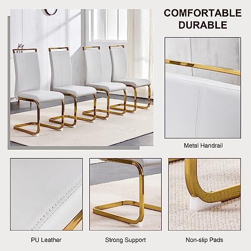 Image of Baysitone Modern Dining Chairs Set of 2, Side & Kitchen Chairs with Gold Frame, Faux Leather Padded Seat High Back, for Dining, Kitchen & Living Room - Light Grey