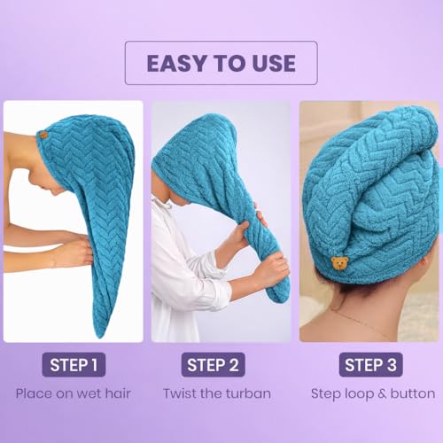Image of MAXOSHINE Hair Towel Wrap for Women-Quick Drying Microfiber Towel for Hair with Elastic Loop for Tying-Super Absorbent Head Towels Wrap for Ladies Hair Turban, Pack of 2