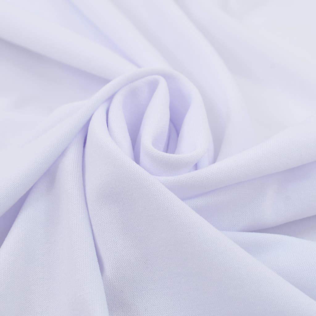 2 manteles elásticos de 150 x 74 cm, blanco, elásticos, para mesas redondas, fundas de mesa de poliéster y elastano de fácil cuidado para eventos, celebraciones y recepciones