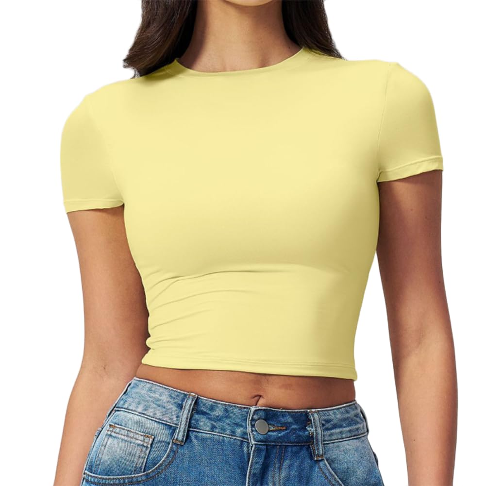 XYFfybhsd Yoga Fitness Clothes Gym Workout Sports Fitted Crop Tops for Women(Size:M,Color:Yellow)