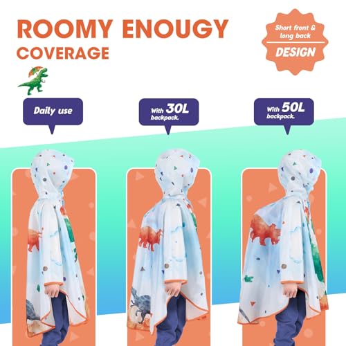 Image of WAWSAM Lightweight Rain Poncho Kids, Ponchos for Kids Waterproof Reusable Hooded, Kids Poncho Rain Jacket