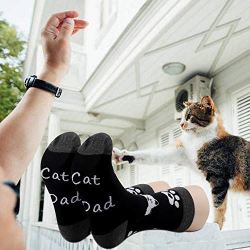 PXTIDY 2 Pairs Cat Themed Gifts Cat Dad Socks Cat Daddy Father Day Gift Socks Gifts for Men3