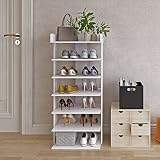 4NM Medium 6 Tiers Wooden Shoes Racks, Vertical Shoe Rack for Entryway, Shoes Storage Stand, Home Storage Shelf Organizer, Fits 12 Pairs of Shoes (White)