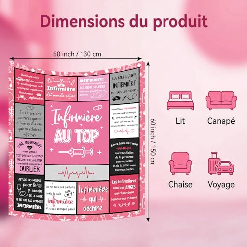 Cadeau Infirmière, Cadeau pour Infirmière Couverture Plaids, Cadeaux Infirmières Couverture Flannel, Cadeaux Infirmières Merci Retraite Noel (150 x 130cm) – vue 2