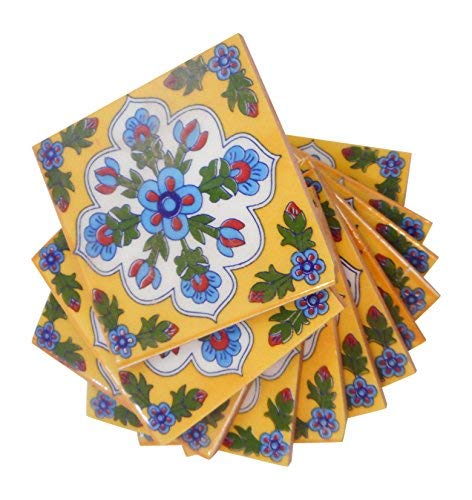 SHIVKRIPA Blue Art Pottery Ceramic Handmade Tiles (Multicolour) Pack of 12