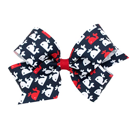 Wee Ones Little Girls' Print Bow on a WeeStay No Slip Clip, Whale, King