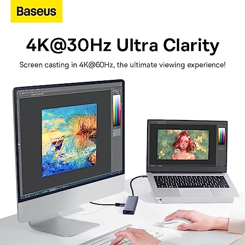 Image of Baseus UltraJoy 5-in-1 USB-C Hub, 4K HDMI, 3x USB 3.0 Ports, 100W Power Delivery, Grey