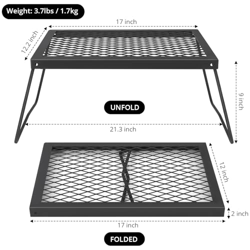 WildVenture Heavy-Duty Folding Campfire Grill – 17x12.2in Steel Mesh Grate with Legs & Carry Bag, Portable BBQ Rack for Fire Pit, Adjustable Outdoor Cooking Rack – Folding, Grill Storage, One Baking by WildVenture - Image 7