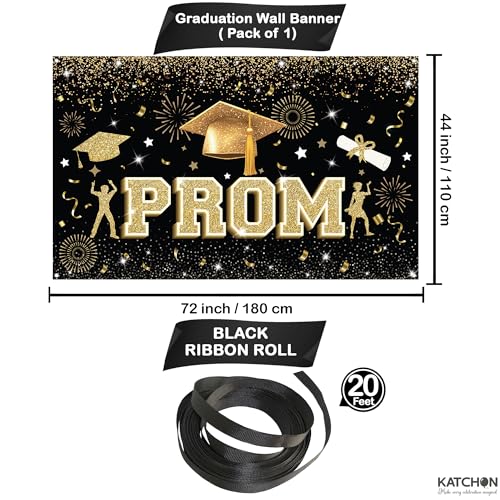 Image of KatchOn, 72X44 Inch, Black and Gold Prom Backdrop for Graduation Decorations 2026, Photography Graduation Party, Grad Party Prom Decorations 2026 Graduation Party Decorations