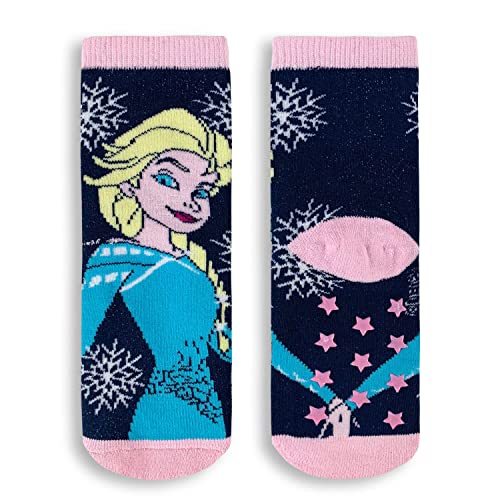4592 Girl's Disney Frozen Winter Cotton Non-Slip Socks, blue navy, 31-34, blue navy, 31-34