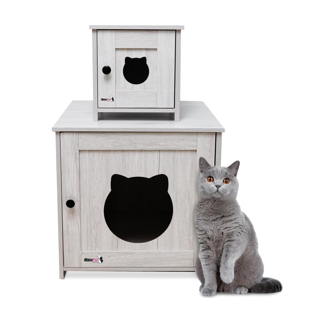 MaxxPet Cama Gato - Casa De Madera Para Gatos - Casa Gatos Exterior e Interior - Banco De Gatos - Cama Para Gatos - Gabinete Para Gatos Para Baño Para Gatos - 30x30x30 cm - Negro