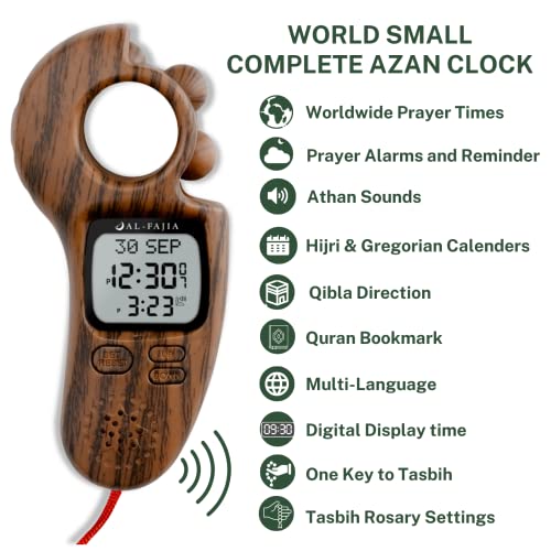 Image of Islamic Prayer Time and Athan Sound Reminder Digital Tasbih Counter, Full Azan Clock for USA and Worldwide, Portable - Light Brown AL-1447