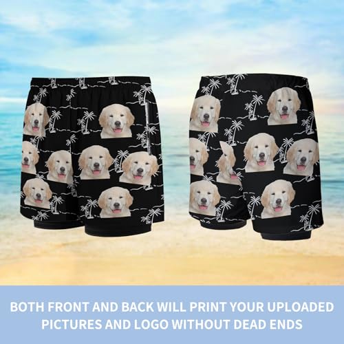 Custom Face Mens Swim Trunks with Compression Liner Personalized Beach Shorts with Your Picture Printed with Pockets3
