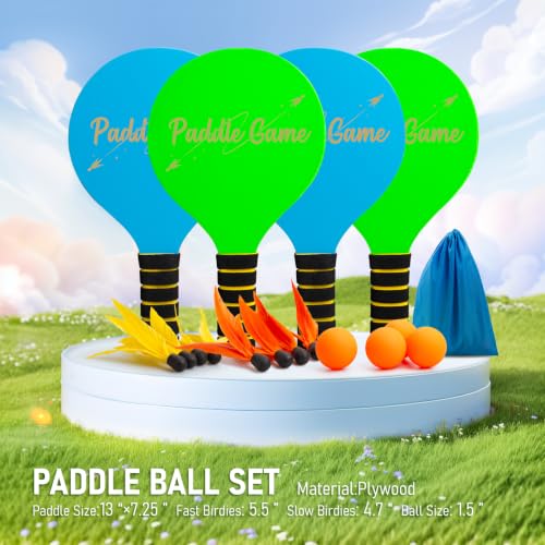Image of EVERICH TOY Paddle Ball Set - Indoor & Outdoor Racket Game for Kids, Teens, and Adults, Badminton & Camping Games Essentials, Fun for Beach, Yard, and Lawn Play All Year Round