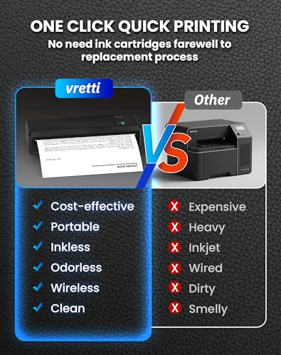 Image of vretti P83 Mobile Printer A4, Portable Thermal Printer A4 for Travel, Bluetooth Connection for Smartphones, Compatible with Android /iOS, Travel Printer for Home, Learning