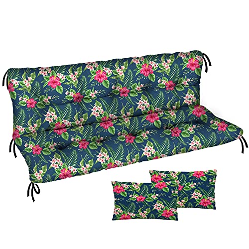 Ferocity Garden Swing Hammock Seat Bench Cushion Waterproof 150x50x50 for Pallet Furniture Outdoor Patio Lounger Bench Pad with Backrest Garden Furniture, Palm dark flowers [133]