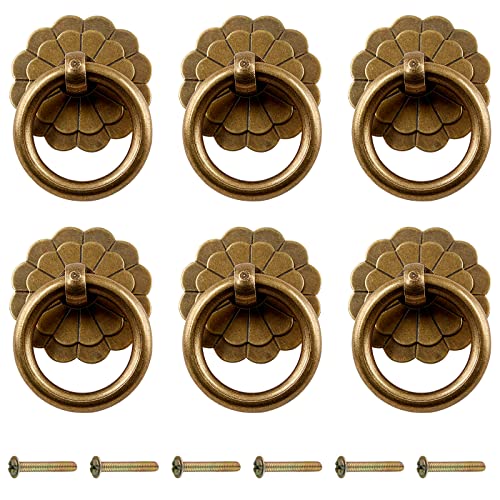 Zorfeter 6Pcs Antique Brass Ring Pulls Vintage Cabinet Small Ring...