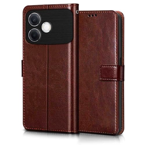 Image of WOW IMAGINE Shock Proof Flip Cover Back Case Cover for Oppo F33 Pro 5G (Flexible | Leather Finish | Card Pockets Wallet & Stand | Brown)