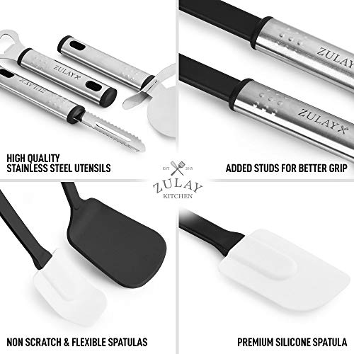 Zulay 23 Piece Nylon Kitchen Utensils Nylon & Stainless Steel Cooking Utensils Set - Best Kitchen Tools Of Flexible Non-Stick Kitchen Utensils For Cooking #TOP7