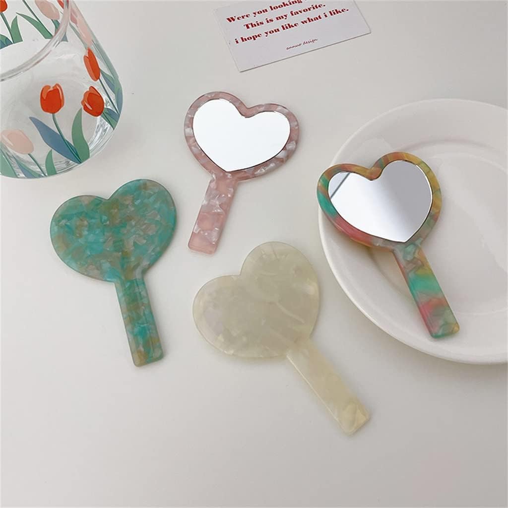 Retro Handheld Makeup Mirror with Handle Hand Mirror Compact Mirror Female Makeup Mirror (Color : D, Size : One Size)