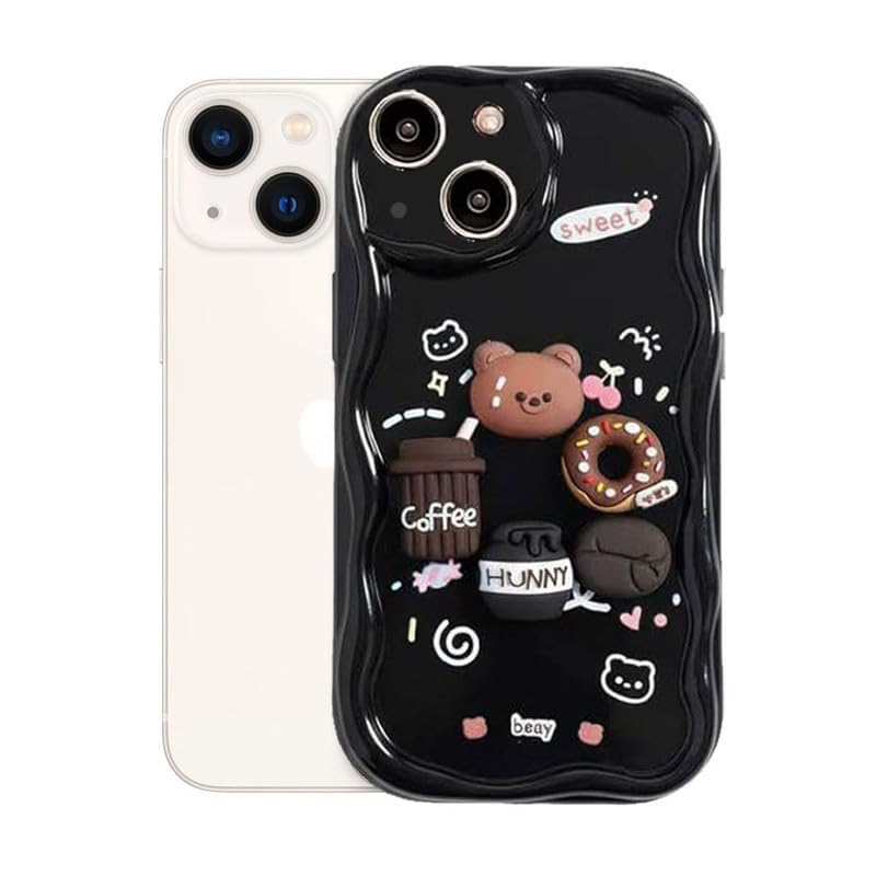 Image of ZR023 Compatible for iPhone 13 Cute Teddy Bear Design Back Cover | Soft Silicone Shockproof Protective Case | Slim Fit Stylish Camera Protection Phone Cover - Black