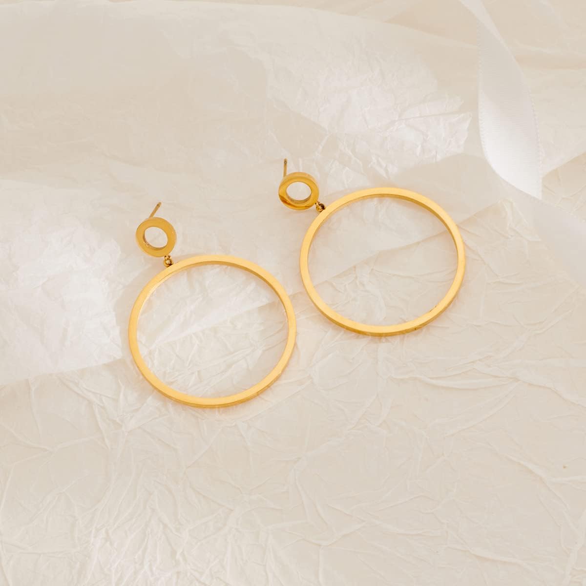 Black Gold Geometric Drop Dangle Earrings for Women Waterdrop Oval Circle Link Stainless Steel Dangle Earrings Trendy Jewelry Gifts for Women - Image 4