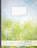 VOKABELHEFT DIN A4 • 50+ Seiten, Softcover, Register, Zweispaltig, Erfolgs-Tacker, Frühlingsblumen • Original #GoodMemos Schulheft • Fremdsprachen leicht lernen, Lineatur 53