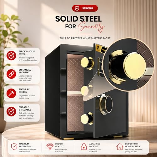 Image of Amazon Basics Gross Capacity - 43L (Net - 38L), Biometric Fingerprint + Password Safe Locker Box for Home & Office | Digital Electronic Security Locker Safe With Dual Access, Anti Theft Steel Body