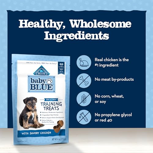 Image of Blue Buffalo Baby Blue Training Treats Natural Puppy Soft Dog Treats, Savory Chicken 4-oz Bag (Pack of 6)