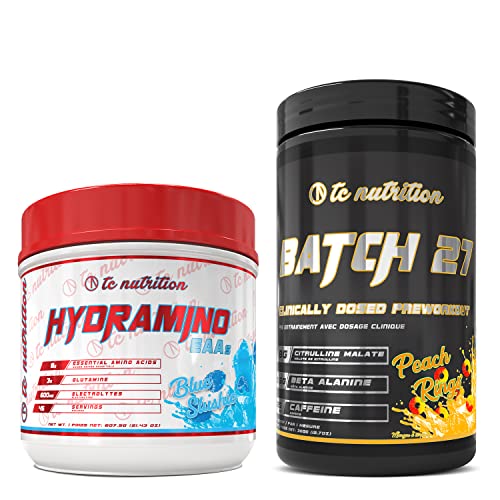 Batch 27 Pre Workout + Hydramino Eaa/Bcaa Powder - The Perfect Pre-Workout & Intra Workout Bundle For Intense Energy, Strength, Endurance, & Hydration. Peach Rings & Blue Slushie #TOP3