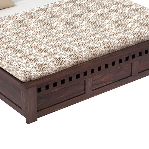 Image of Ganpati Arts Armania Solid Sheesham Wood King Size Bed with Box Storage Without Headboard Wooden Double Bed Cot Palang Furniture for Bedroom Living Room Home (Walnut Finish)