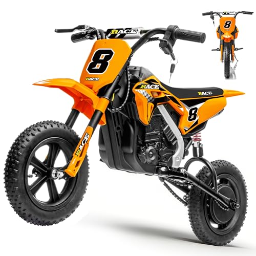 24V Kids Electric Dirt Bike - 250W Electric Motorcycle, 11 Mph Max Speed Electric Motorcycle Mini Bike with Music, 10 Miles Range, Twist Grip Throttle, Metal Suspension, Rubber Tires (Orange)