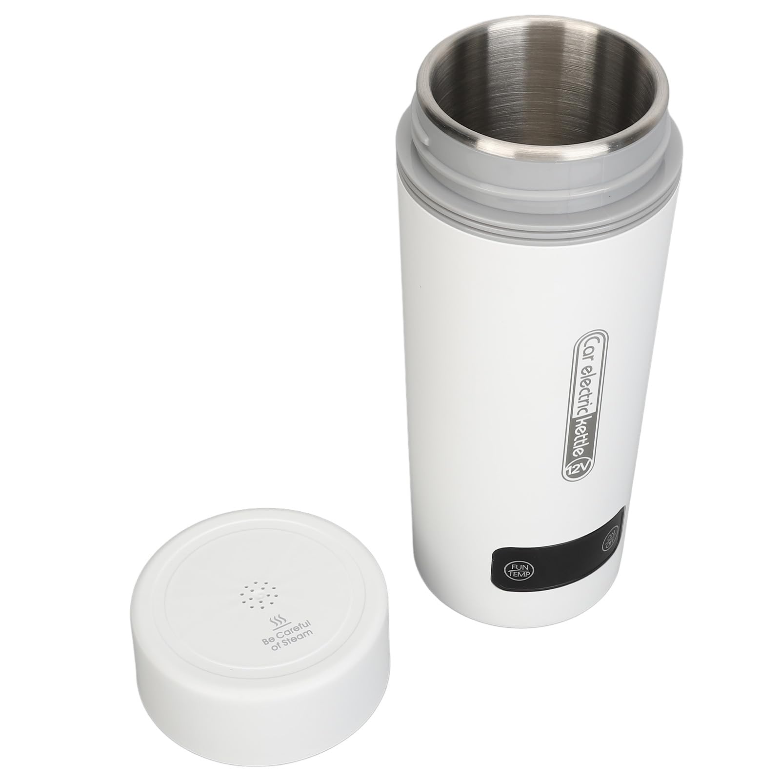 Taza calefactora para coche, a prueba de fugas, 4 temperaturas, ajustable, 350 ml, hervidor eléctrico de viaje portátil de acero inoxidable para coches pequeños, 12V