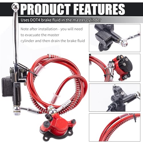 JINGKE 50 Inch Upgraded Hydraulic Brake Master Cylinder Caliper With Brake Pad Assembly Hose Tube for 97cc 2.8HP Baja Doodle Bug DB30 Blitz Dirt Bug Racer Mini Bike Motorsports Go Karts（red） by JINGKE - Image 3