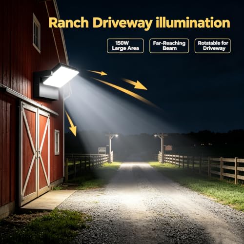 Image of ledmo 150W Outdoor LED Flood Light Switch Control Full 360 Rotation Exterior Wall Pack Lights 21000lm 5000k Modern Security Commercial Wall Mount Fixture for House Shop Barn Warehouse Building