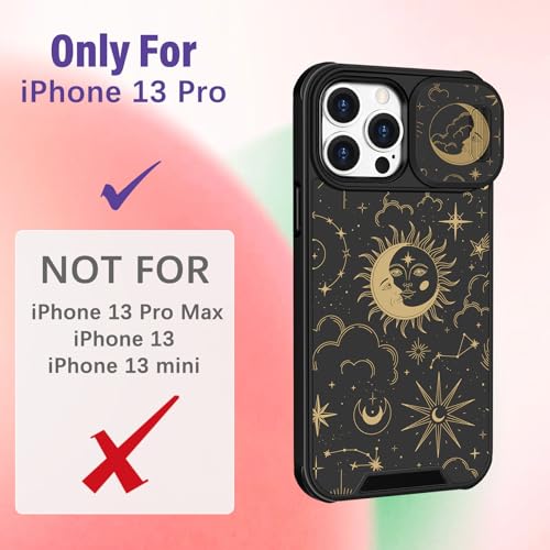 Image of Funermei for iPhone 13 Pro Case - Women Girls Cute Phone Cover Girly Pretty Aesthetic Sun Moon Stars Unique Design with Camera Cover Funda for Apple for iPhone 13 Pro