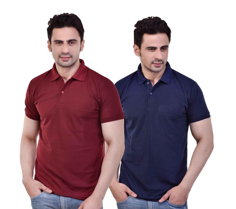 sman Stylish Pack 2 Polo T-Shirt for Men with Pocket, Regular Fit, Half Sleeves Combo-picture-42