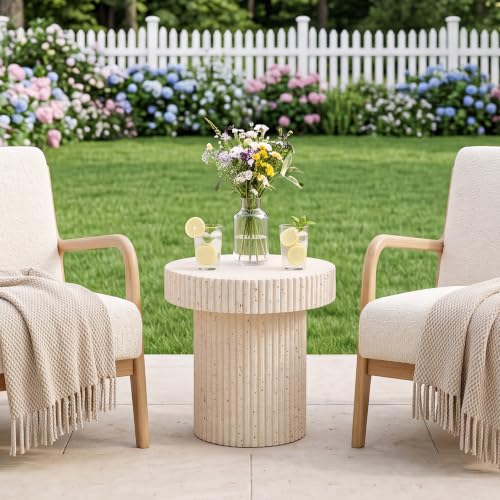 Image of COSIEST Round Patio Side Table Outdoor, All Weather Concrete Accent Table