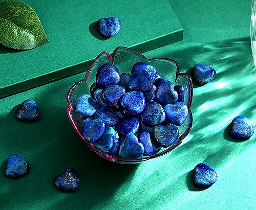 Image of QINJIEJIE 20PCS Lapis Lazuli Heart Stones Crystals Bulk Love Shaped Worry Stone Heart Rock Pocket Gemstones Polished Palm Gems Crystal Reiki Balancing Wholesale Cute Stone Decor Gift