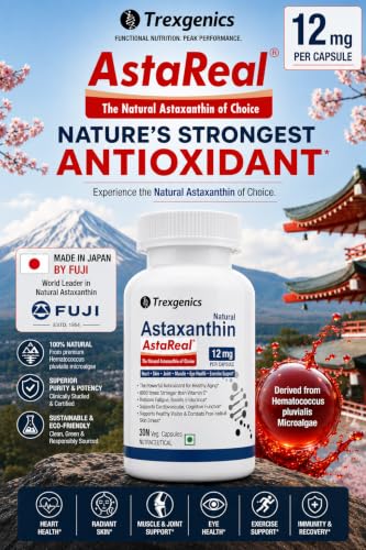 Image of Trexgenics ASTAREAL ASTAXANTHIN 12 mg from Japan (from 300 mg extract) Heart, Skin,Joint, Muscle, Eye, Exercise Support (30 Veg. Capsules) (12 mg (30 Capsules))