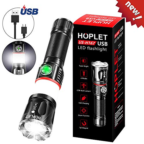Hoplet Flashlight Rechargeable Led Flashlight Magnetic COB Flashlight High Lumen Include 18650 Battery 4 Models, Zoomable, Waterproof, Super Bright LED Flashlights USB Rechargeable for Outdoor Camping
