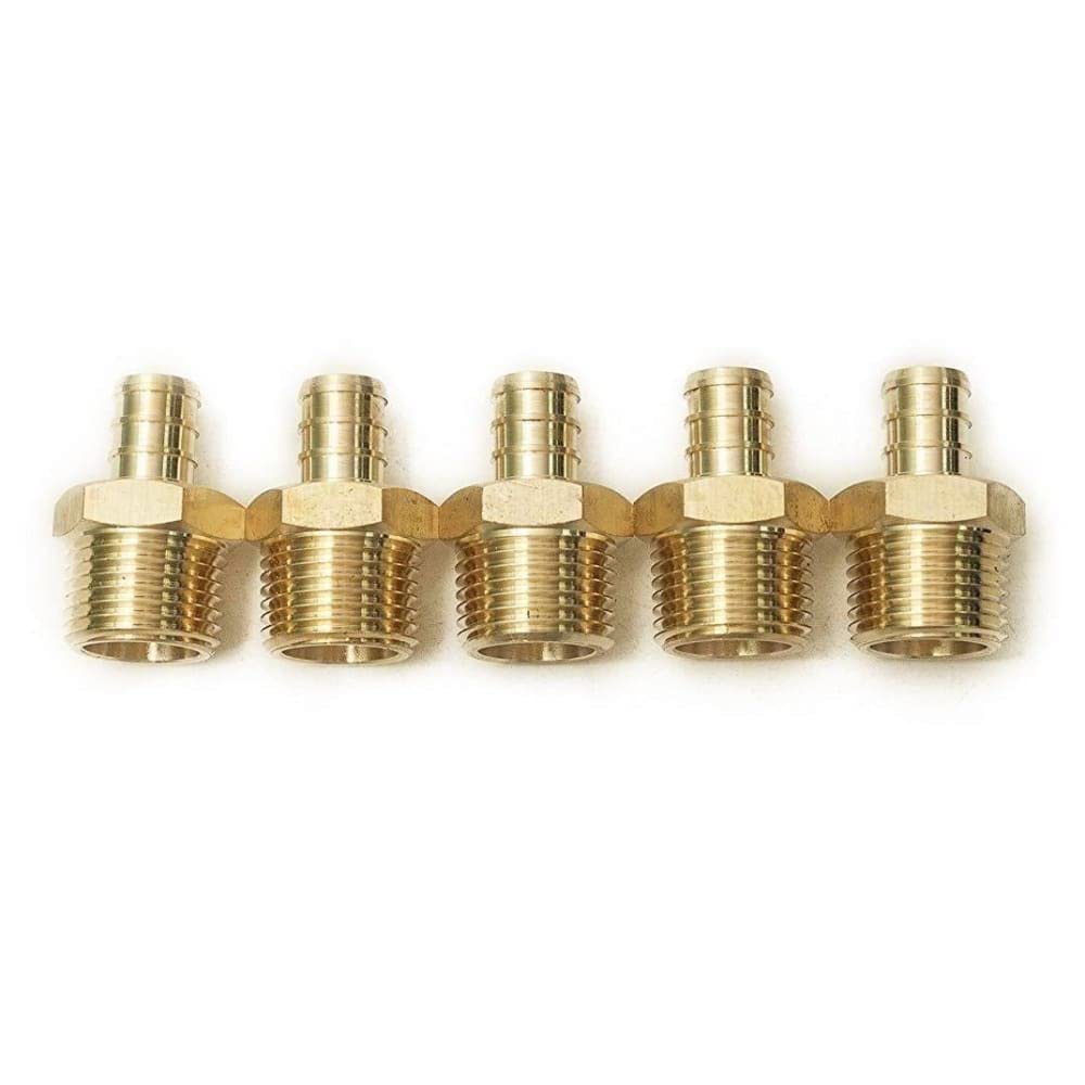 Adaptors for Connecting Pex Pipe Tubing to other Pipe Systems, No Lead Brass 1/2 x 1/2 Male Adapter (5 Pack) in Pack