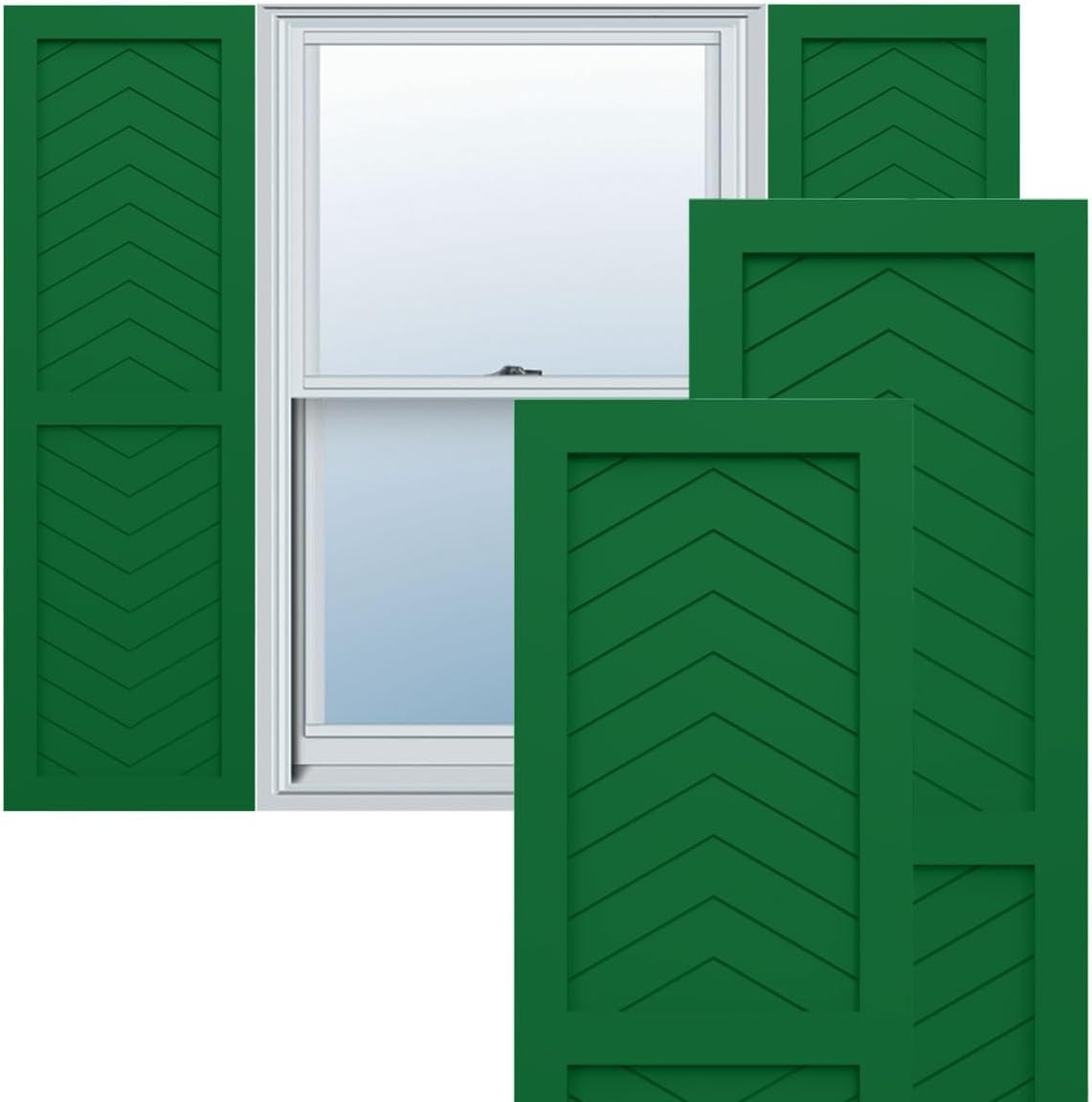 15"W x 31"H True Fit PVC Two Panel Chevron Modern Style Fixed Mount Shutters, Viridian Green (Per Pair - Hardware Not Included)