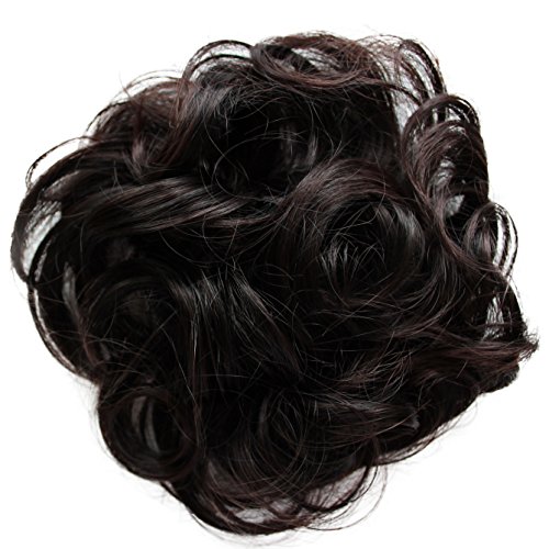 PRETTYSHOP Hairpiece Scrunchie Bun Up Do | Ponytail Extensions | Wavy Curly or Messy (Black Red Brown Mix G17E_1T32A)