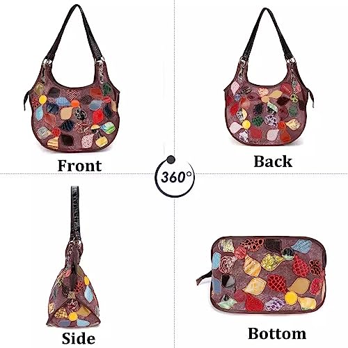 Bolso hobo para mujer de lona y cuero con diseño floral, bolso bandolera multicolor de parches, bolso tote miniatura 3